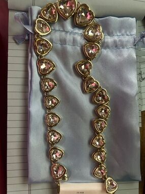 J. Crew Gold-Tone Necklace with Pink Heart Crystals
